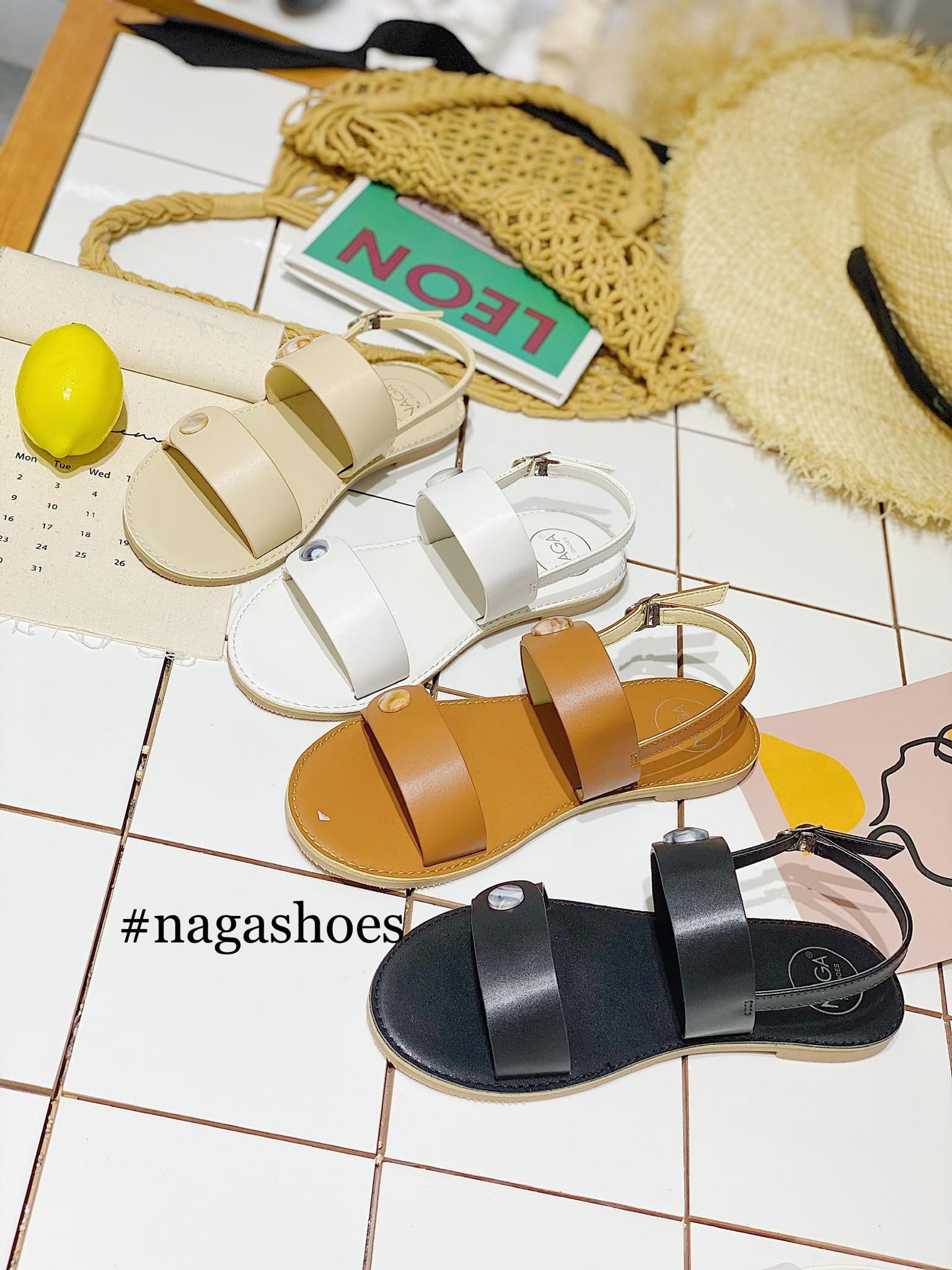 Sandal 2 Quai Ngang Đính Nút Ngọc Nas179