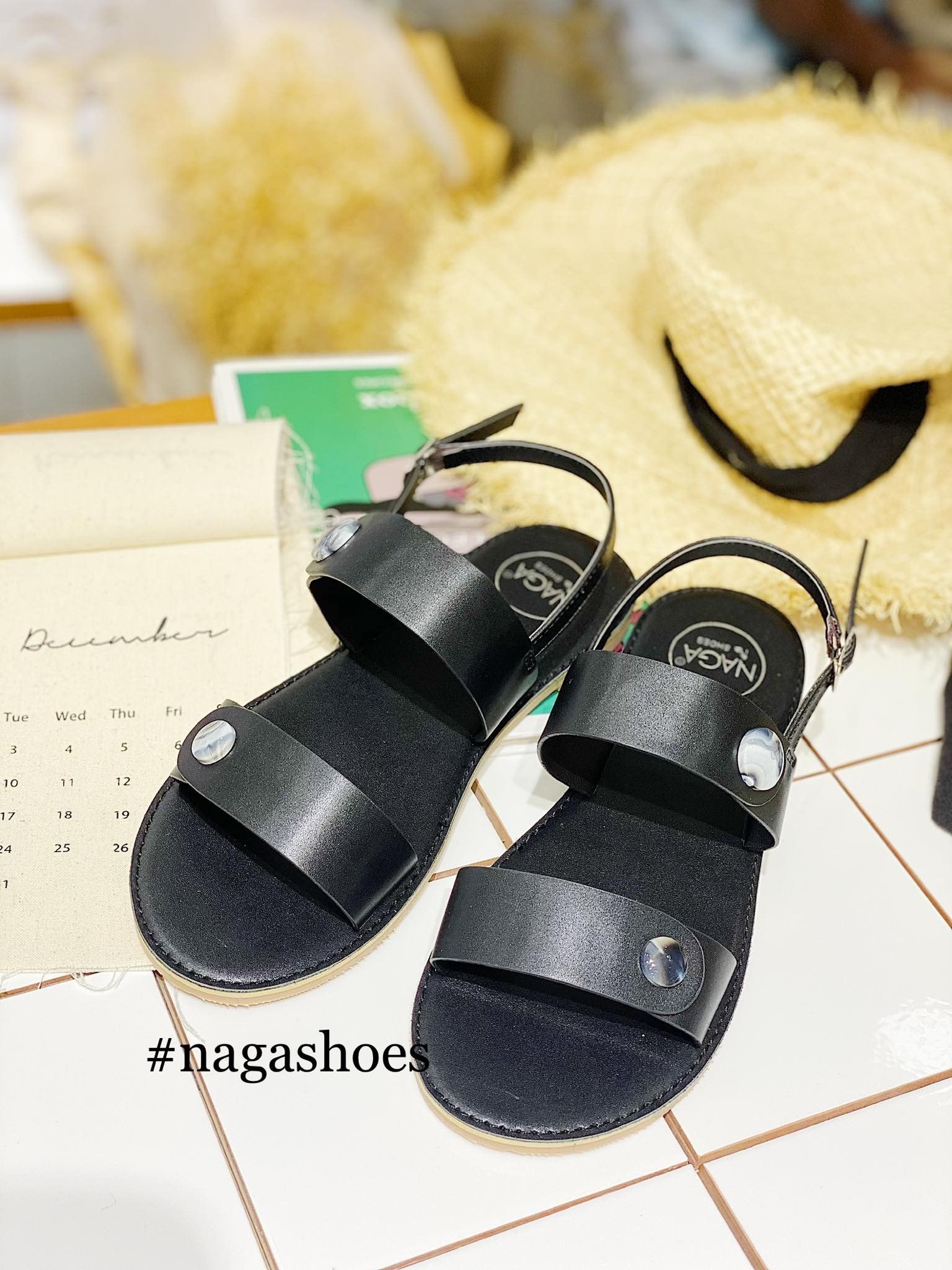 Sandal 2 Quai Ngang Đính Nút Ngọc Nas179