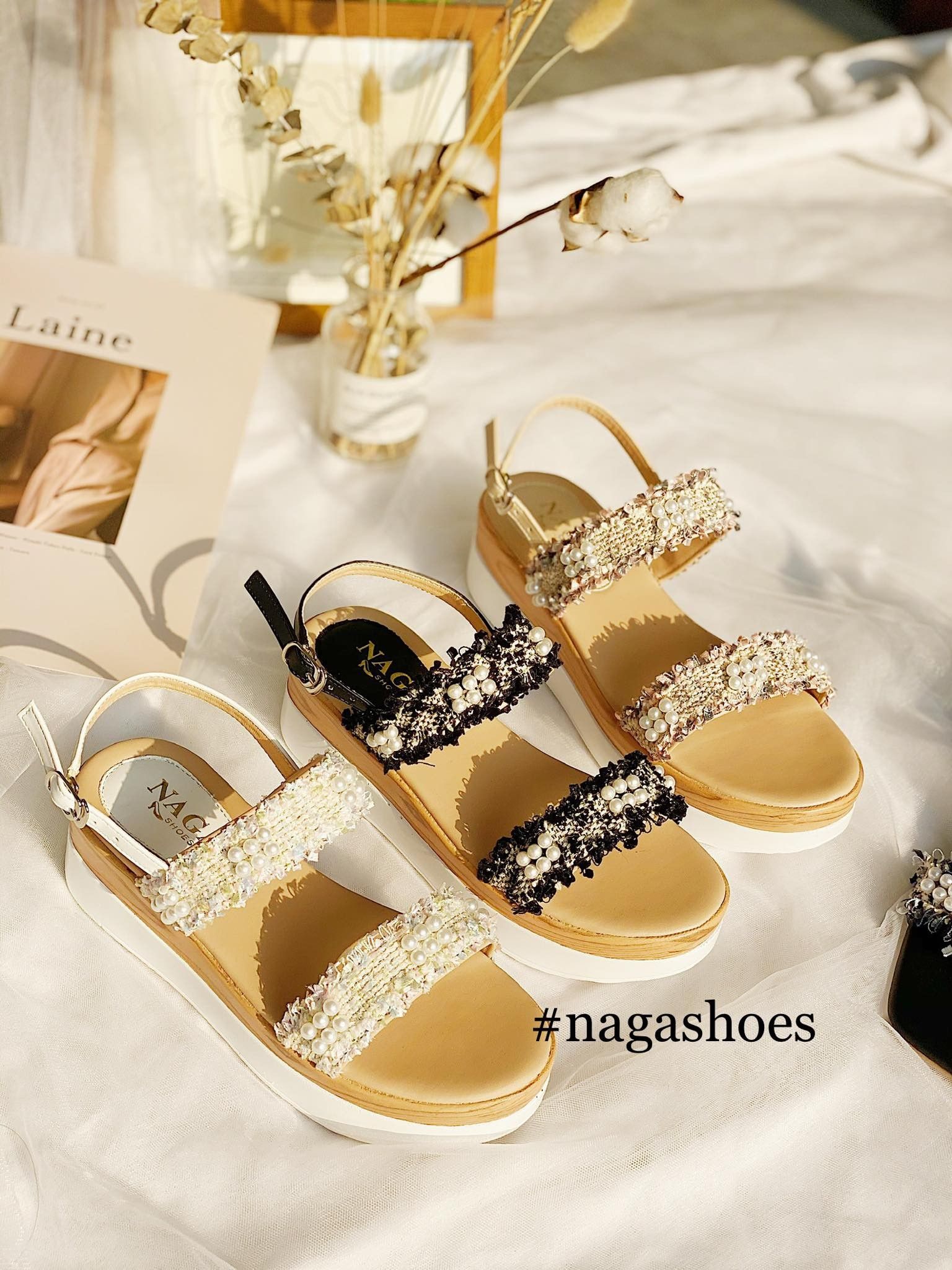 Sandal 2 Quai Ngang Họa Tiết Ren 5P Nas181
