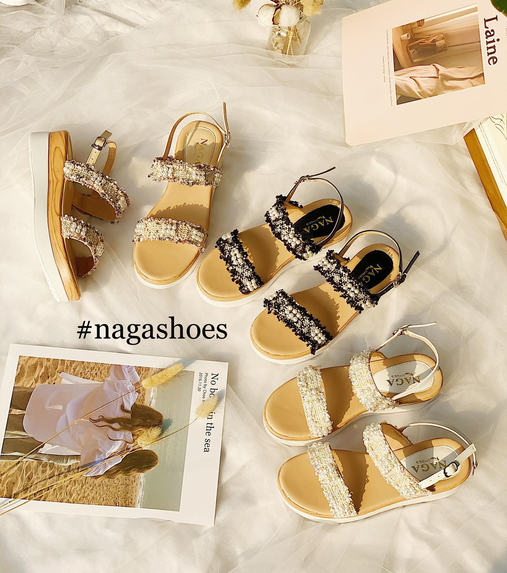 Sandal 2 Quai Ngang Họa Tiết Ren 5P Nas181