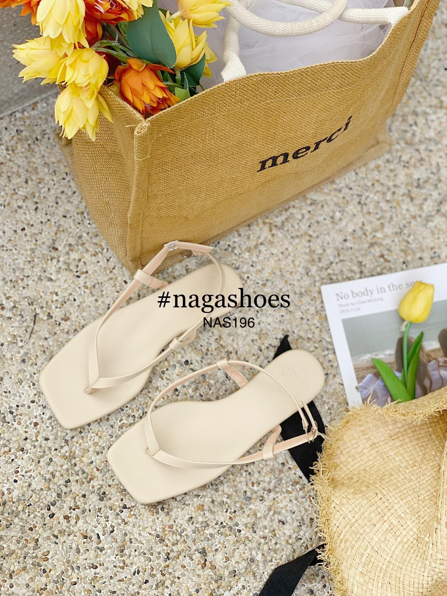 GIÀY SANDAL MŨI VUÔNG QUAI KẸP NAS196