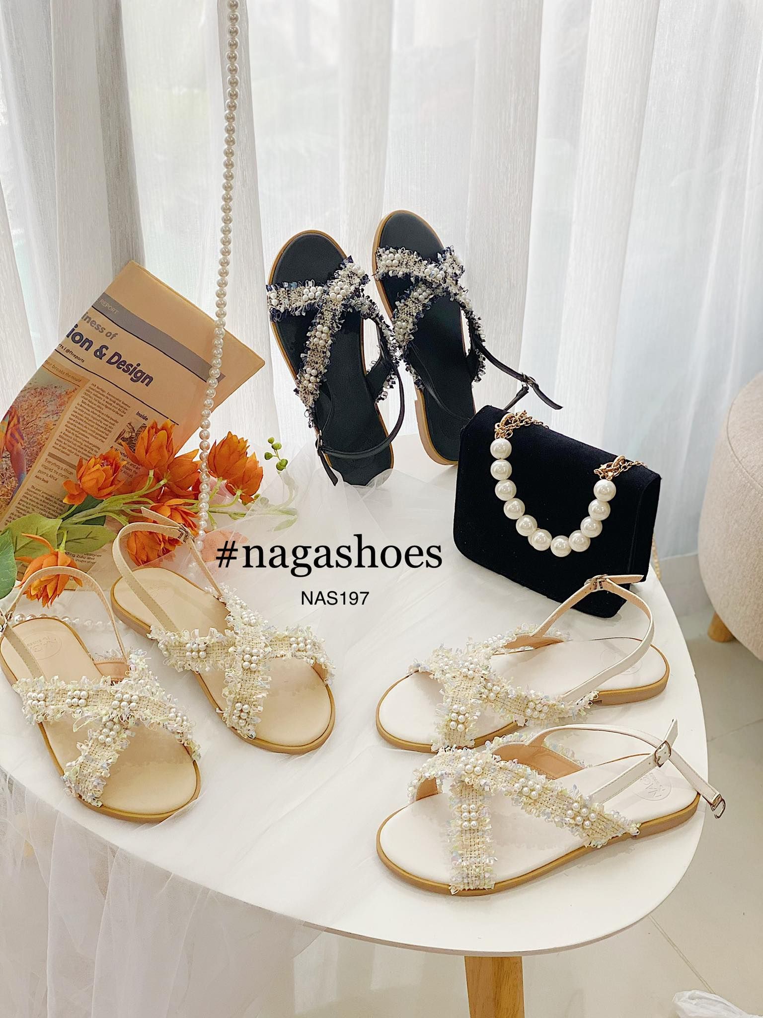 GIÀY SANDAL QUAI CHÉO PHỐI REN NAS197