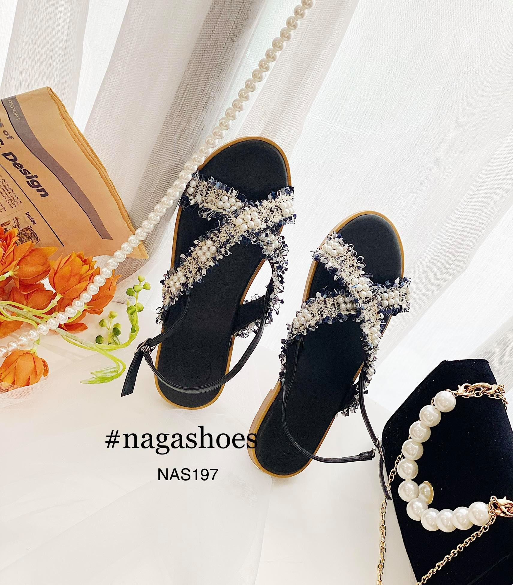 GIÀY SANDAL QUAI CHÉO PHỐI REN NAS197