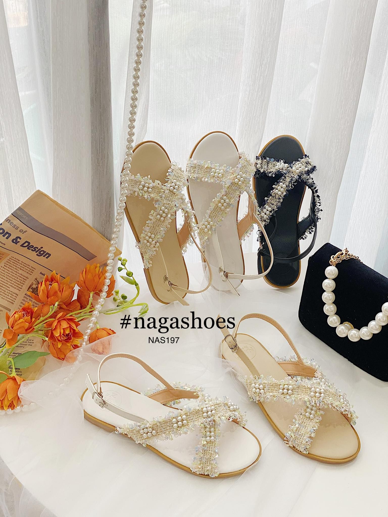 GIÀY SANDAL QUAI CHÉO PHỐI REN NAS197