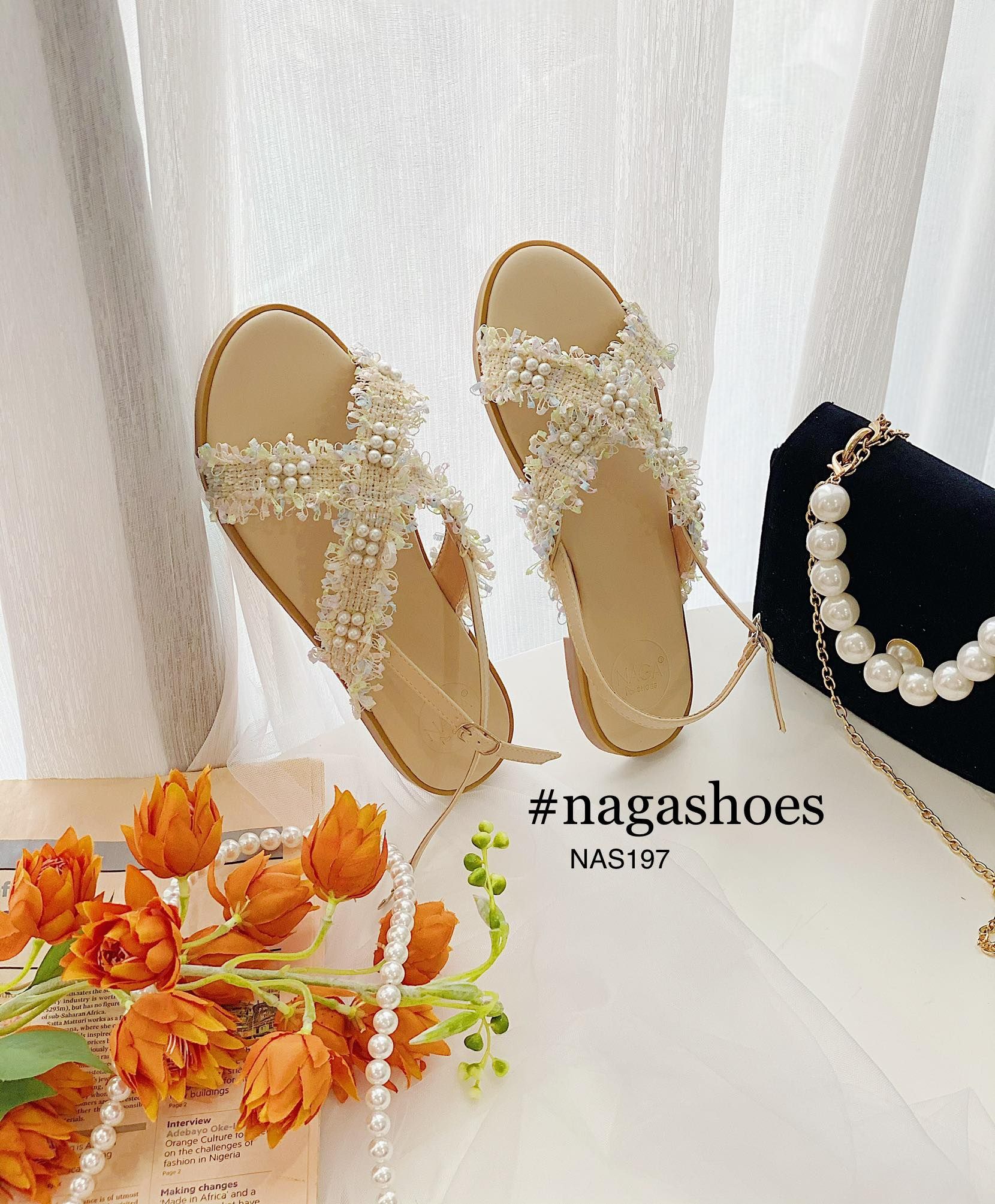 GIÀY SANDAL QUAI CHÉO PHỐI REN NAS197