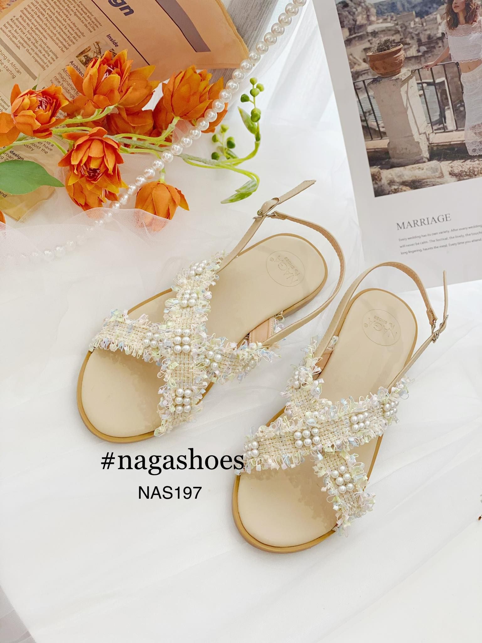 GIÀY SANDAL QUAI CHÉO PHỐI REN NAS197