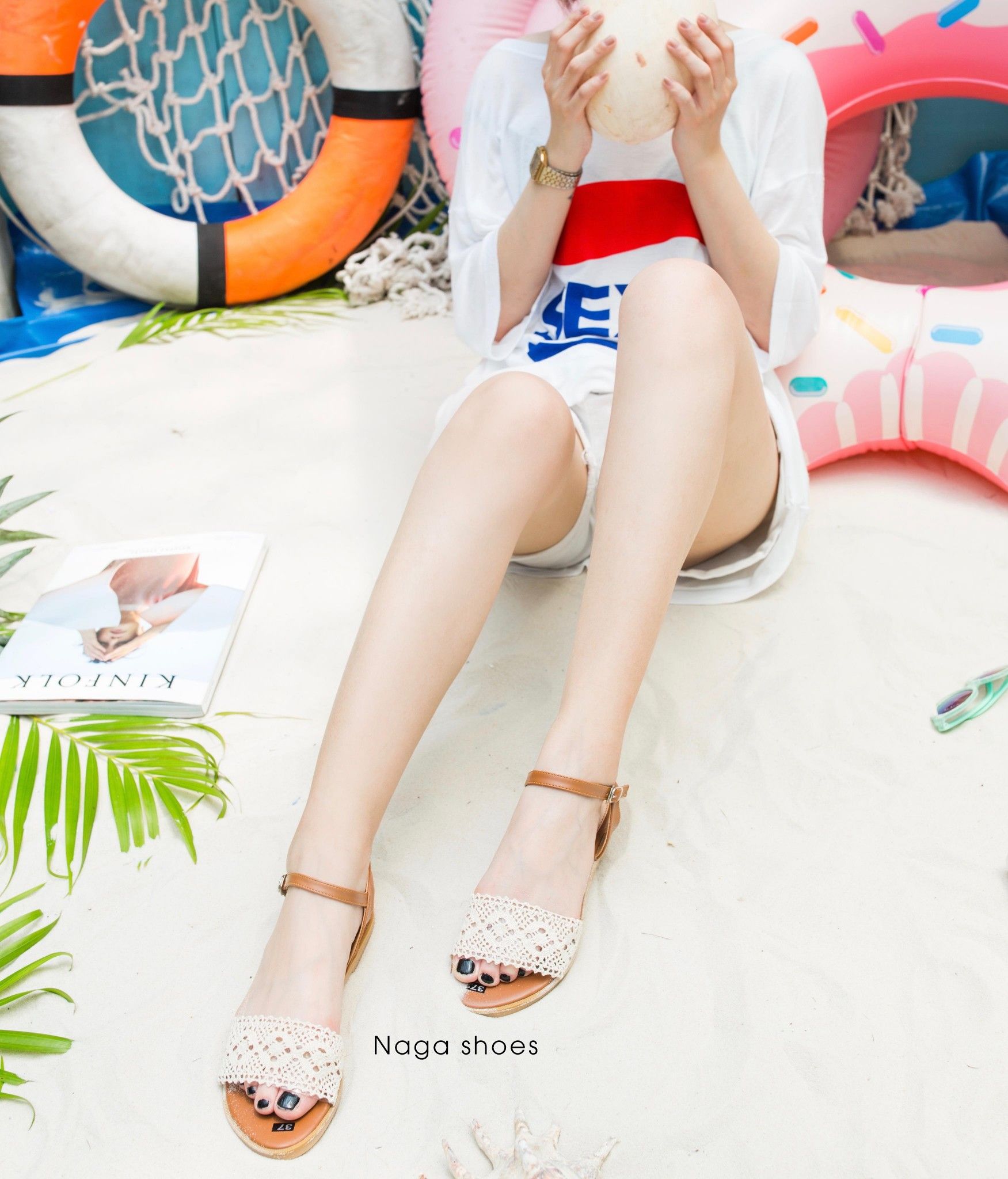 Giày Sandal Quai Ngang Vải Ren NAS23
