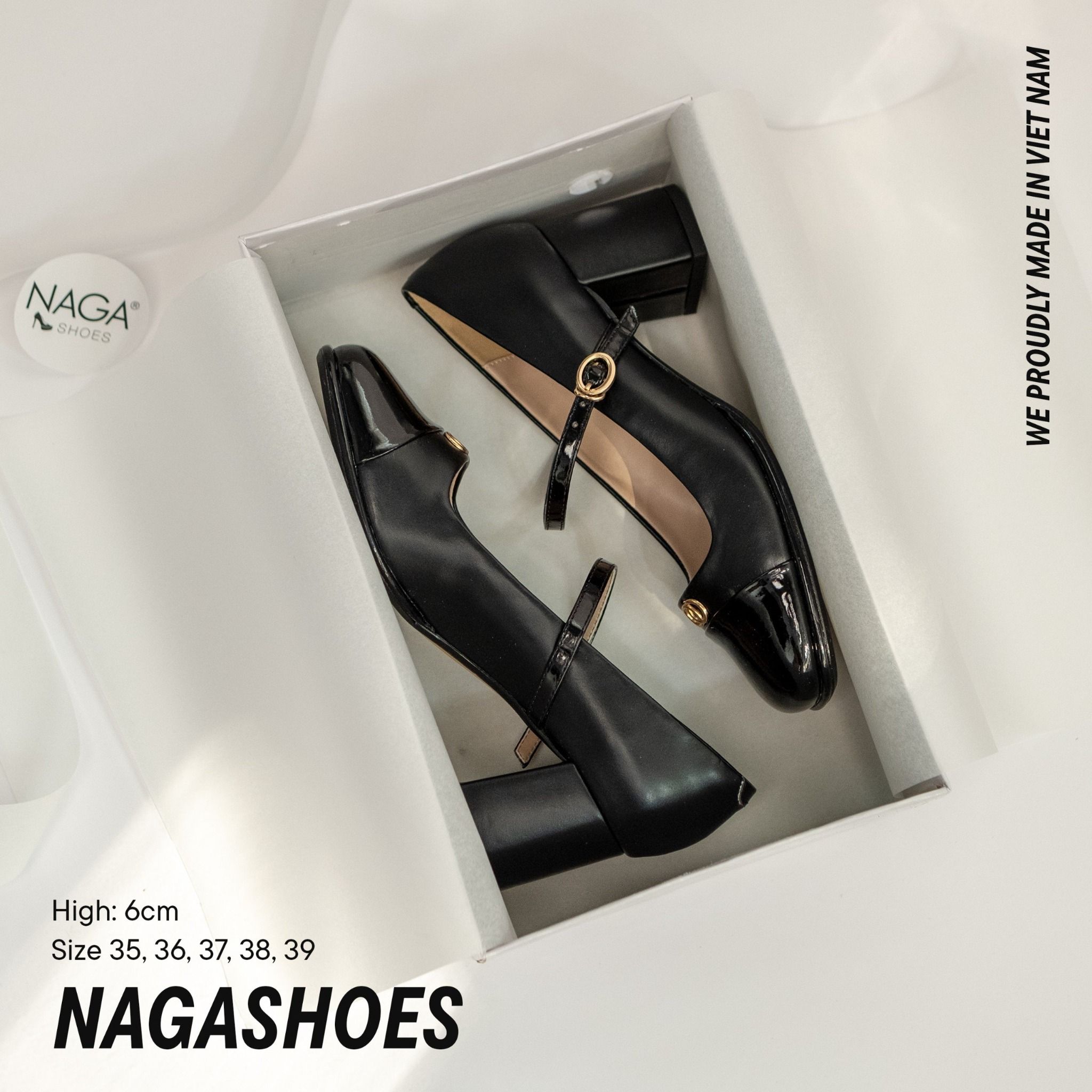  CAO GÓT MARY JANE  NAGASHOES  MŨI BÓNG ĐÍNH KHOEN TRÒN  6P NAC290 