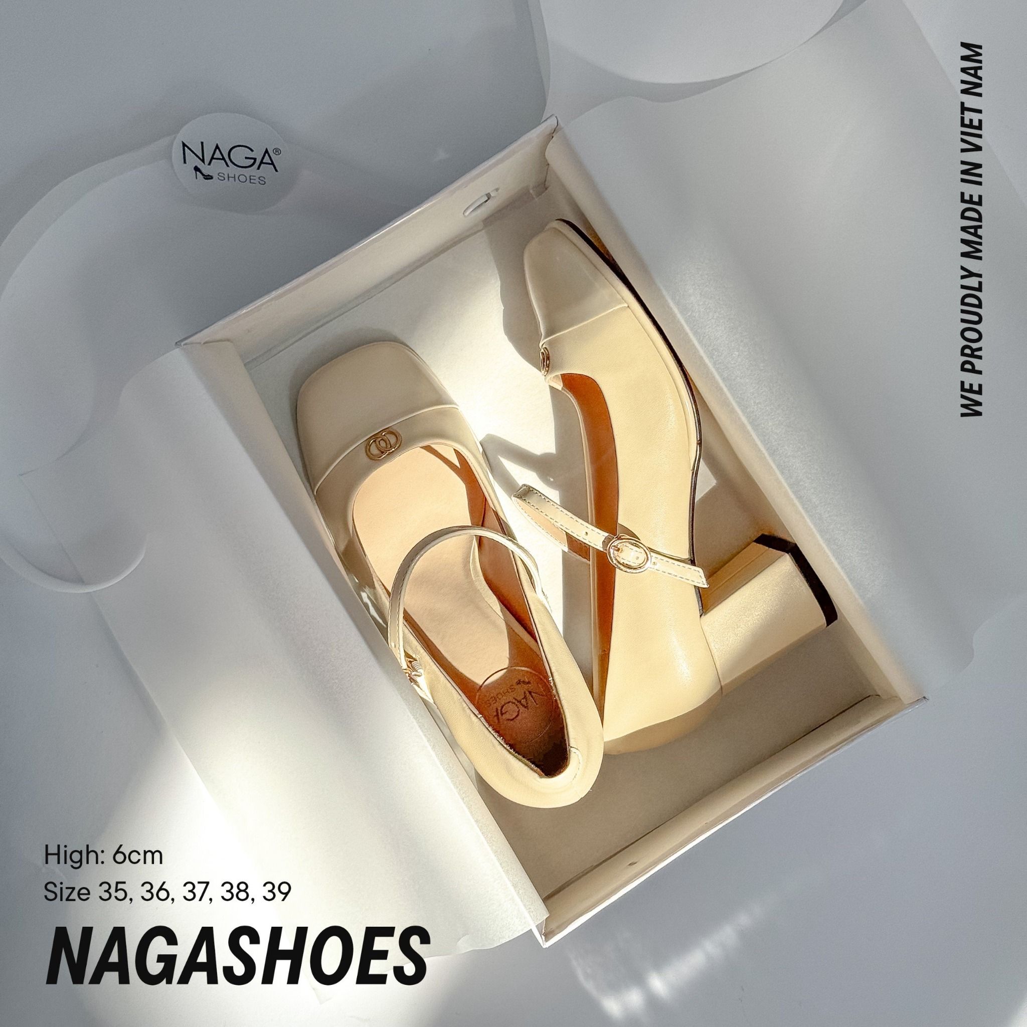  CAO GÓT MARY JANE  NAGASHOES  MŨI BÓNG ĐÍNH KHOEN TRÒN  6P NAC290 