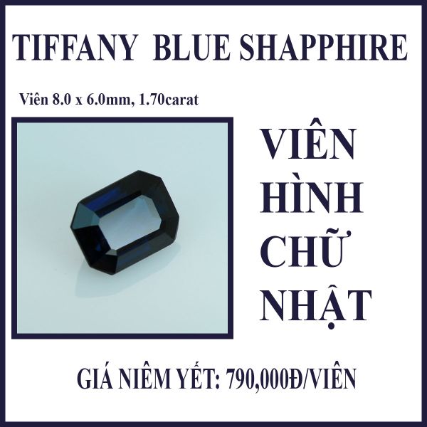 Blue shapphire nhân tạo - viên hình chữ nhật 8x6mm