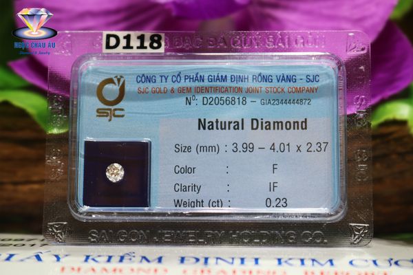  D118-Kim Cương Thiên Nhiên 3.99-4.01x2.37mm; 0.23ct; F/IF (GIA2344444872 - SJC D2056818) 