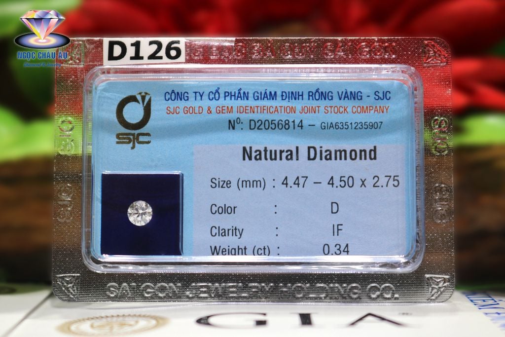 D126-Kim Cương Thiên Nhiên 4.47-4.50x2.75mm; 0.34ct; D/IF (GIA6351235907 - SJC D2056814)