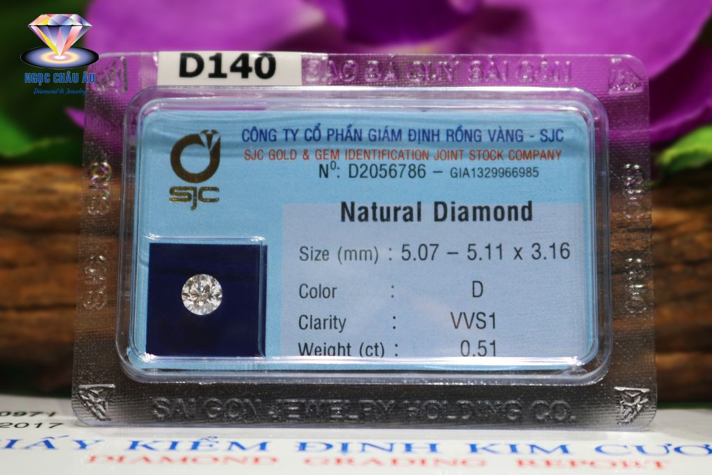 D140-Kim Cương Thiên Nhiên 5.07-5.11x3.16mm; 0.51ct; D/VVS1 (GIA1329966985 - SJC D2056786)