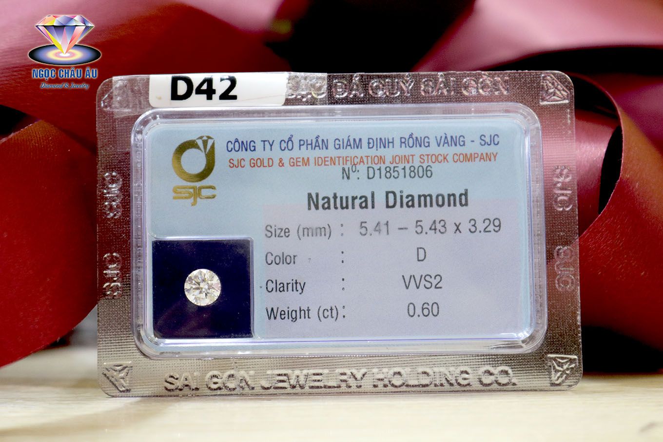  D42-Kim Cương Thiên Nhiên 5.41-5.43x3.29mm; 0.6ct; D/VVS2 (GIA 6187689032 - SJC D1851806) 