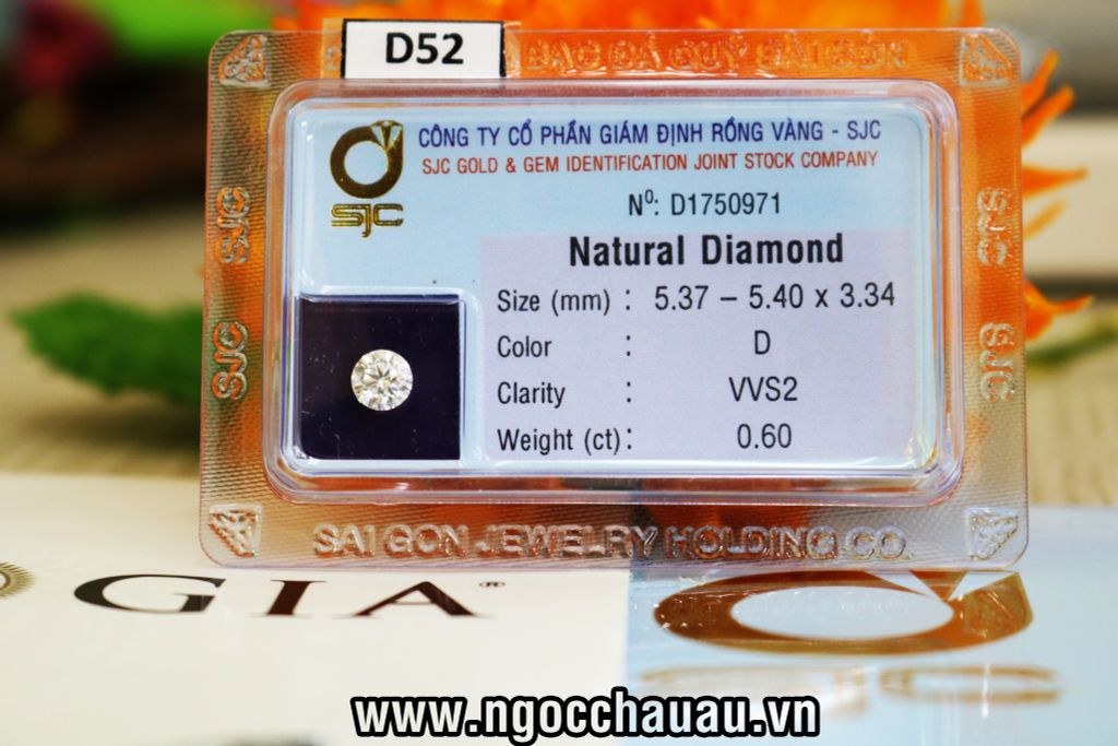  D52-Kim Cương Thiên Nhiên 5.40-5.37x3.34mm; 0.60ct; D/VVS2 (GIA 5213390332 - SJC D01750971) 