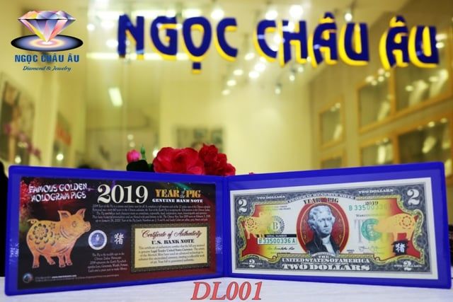 Bao Lì Xì 2 USD Hình Con Heo Mạ Vàng 2019