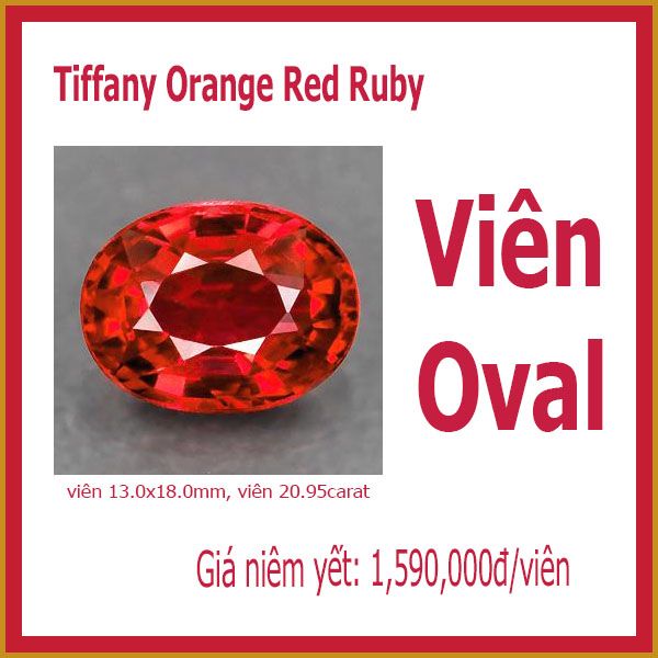 Orange red ruby nhân tạo - Hình Oval 13 x18mm