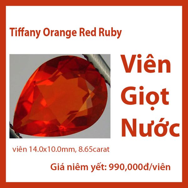Orange red ruby nhân tạo - hình giọt nước 14 x10mm