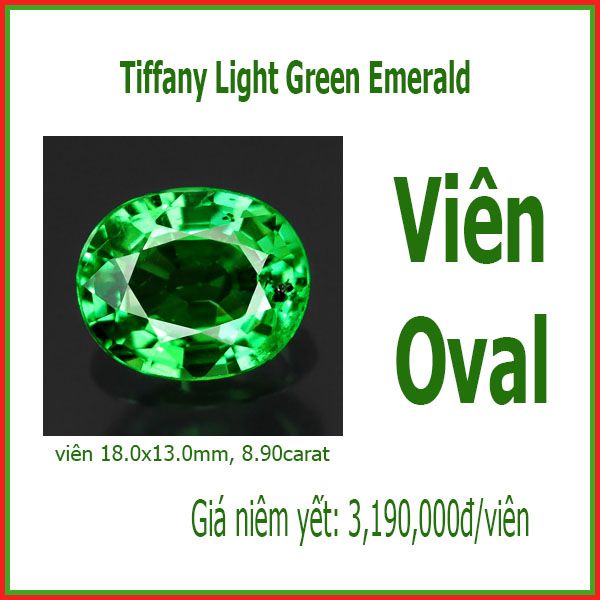 Light green emerald nhân tạo - Hình Oval 18 x13mm