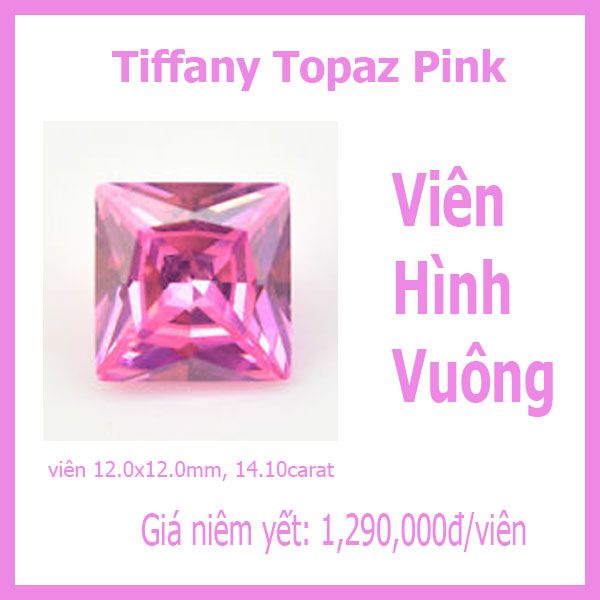 Pink Topaz nhân tạo - hình square 12 x12mm
