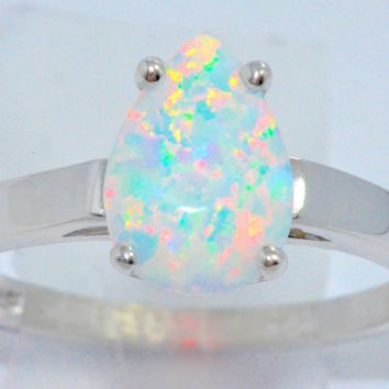 Opal trắng kem nhân tạo - Viên Pear