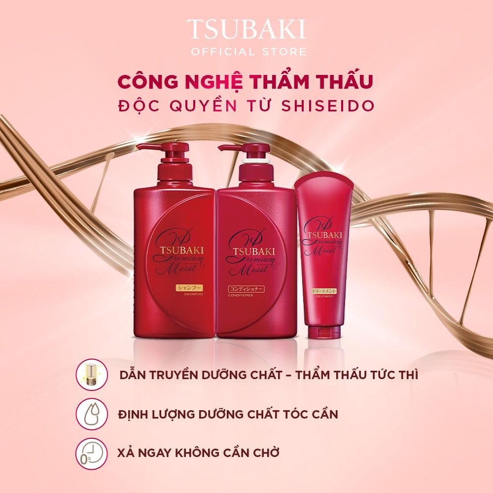  Dầu Gội/Xả Cấp Ẩm Dưỡng Tóc Bóng Mượt TSUBAKI Premium Moist - Đỏ (490ml) 