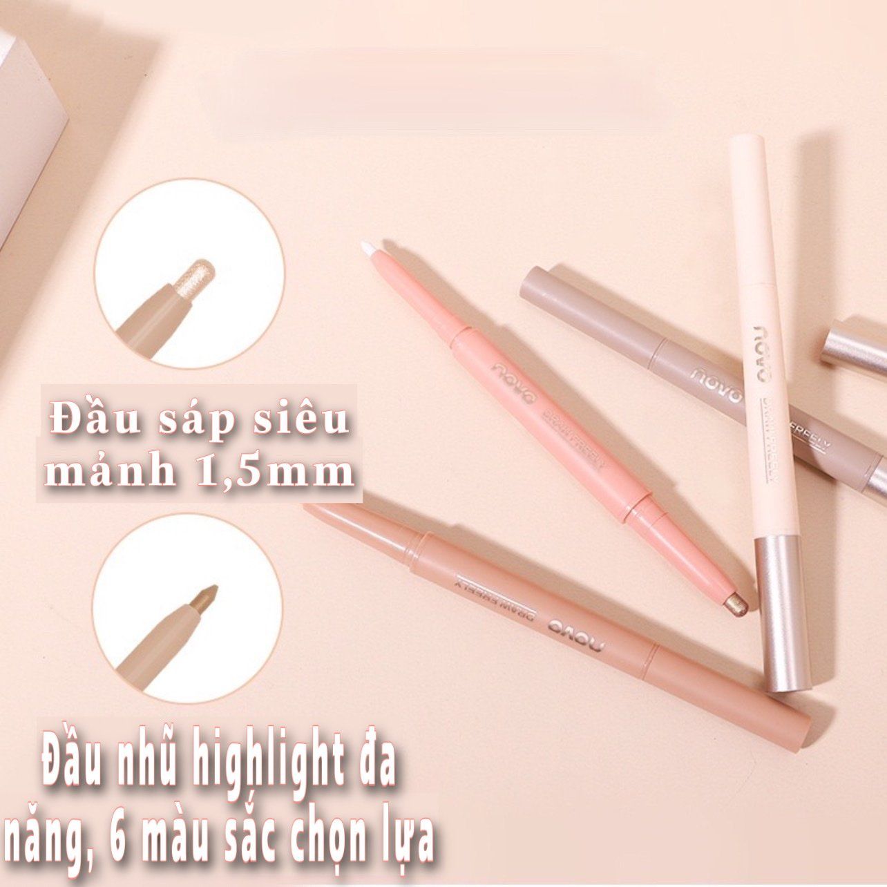  Bút Sáp 2 Đầu Nhũ Mắt Lấp Lánh NOVO Star Eyes Clever Lying Silkworm Pen Nội Địa Trung 