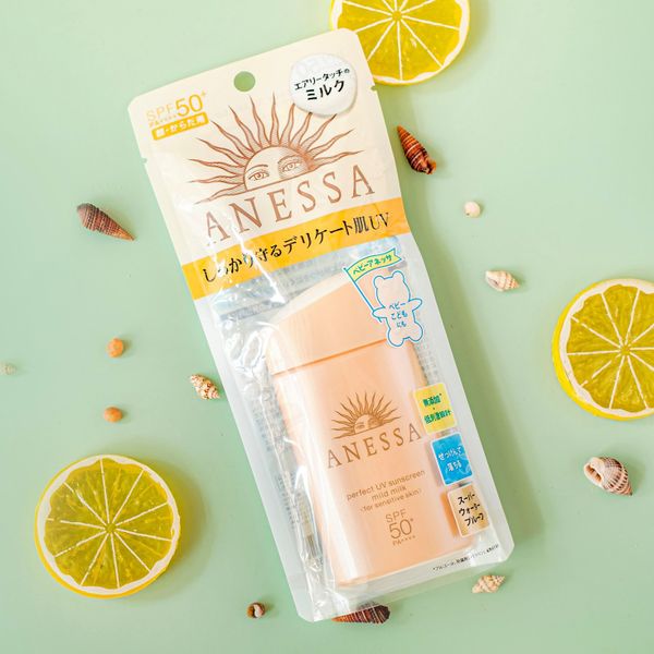  Sữa Chống Nắng Dịu Nhẹ Cho Da Nhạy Cảm ANESSA Hồng Nhạt Perfect UV Sunscreen Mild Milk For Sensitive Skin SPF50+ PA++++ - 60ml 