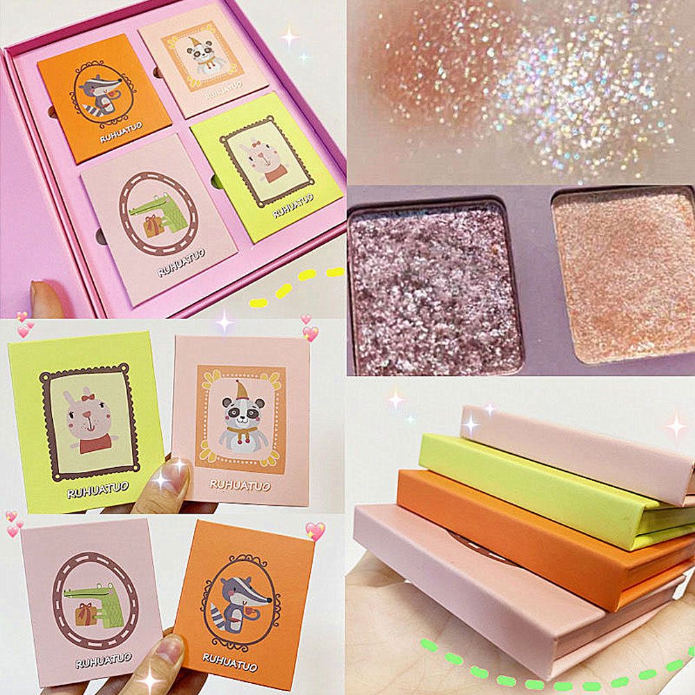 Phấn Mắt Nội Địa Trung 4 Ô Ruhuatuo Kèm Gương Hình Thú