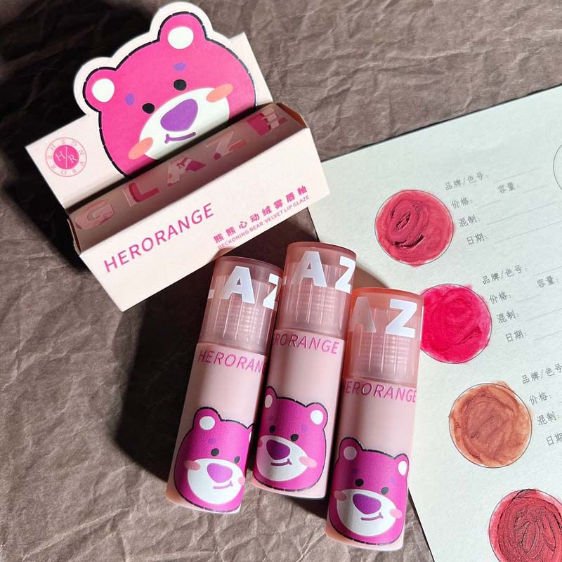  Son Kem Lì Không Dính Cốc Gấu Hồng HERORANGE Beckoning Bear Velvet Lip Glaze 