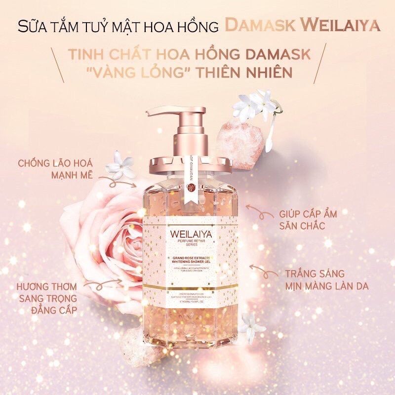  Sữa Tắm Trắng Da WEILAIYA Tủy Mật Hoa Hồng Damask Grand Rose Extracts Whitening Shower Gell 