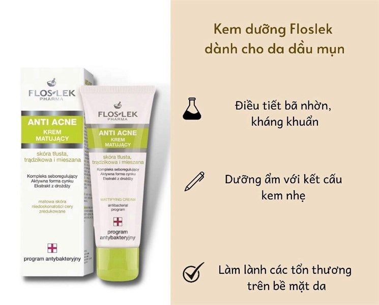  Kem Dưỡng Kiềm Dầu Dành Cho Da Dầu Mụn FLOSLEK Pharma Anti Acne Mattifying Cream 50ml 