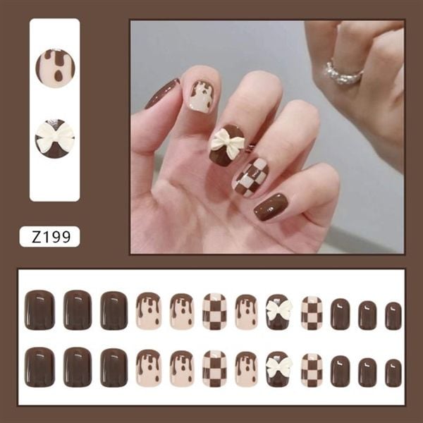 Hộp 24 Móng Tay Giả Đính Hạt, Đá Nails Box Cao Cấp Nội Địa Trung Kèm Keo Dán + Dũa Móng