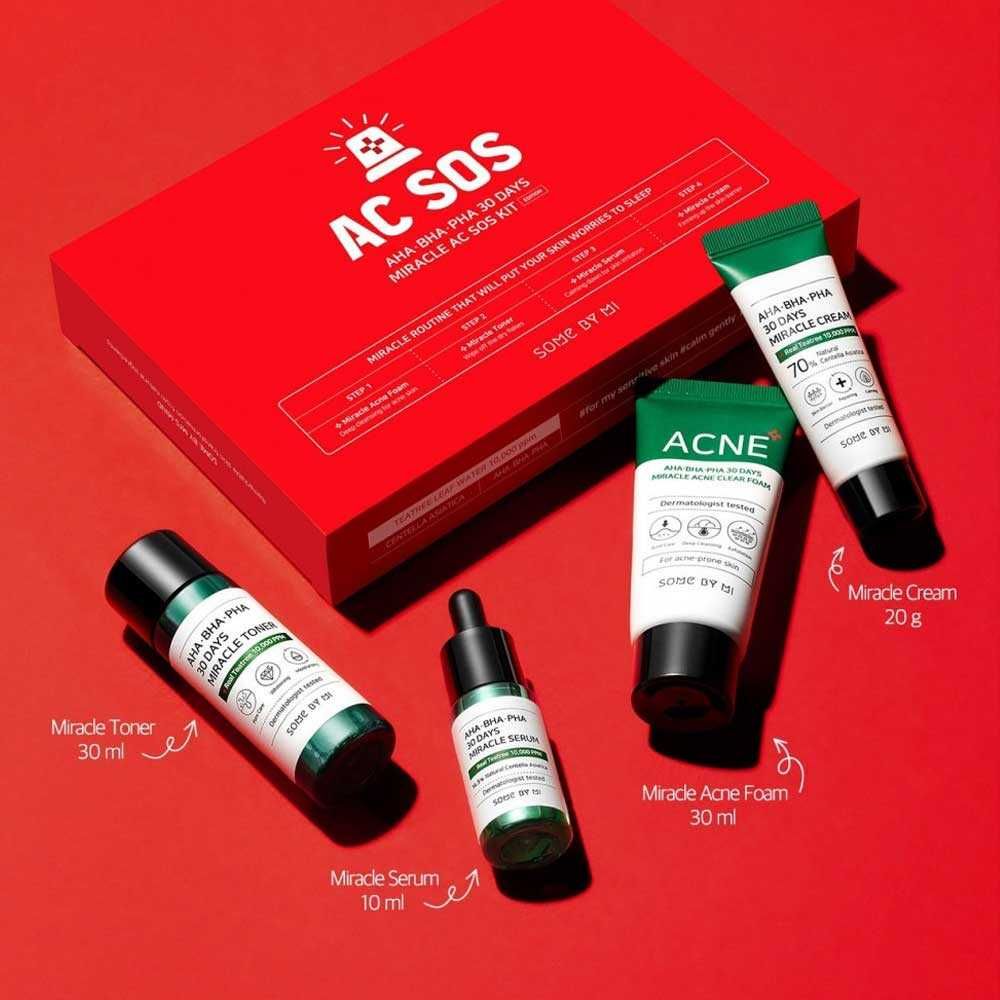  Set Trị Mụn Some By Mi AHA-BHA-PHA 30 Days Miracle AC SOS Kit Edition 4 Món 