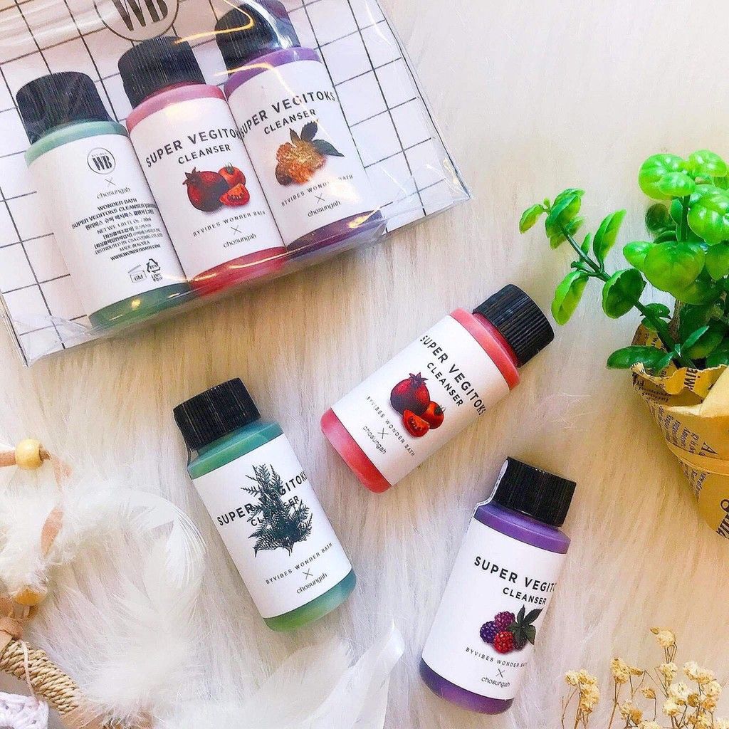 Set Mini Sữa Rửa Mặt Thải Độc Rau Củ Byvibes Wonder Bath Super Vegitoks Cleanser (3 Chai)