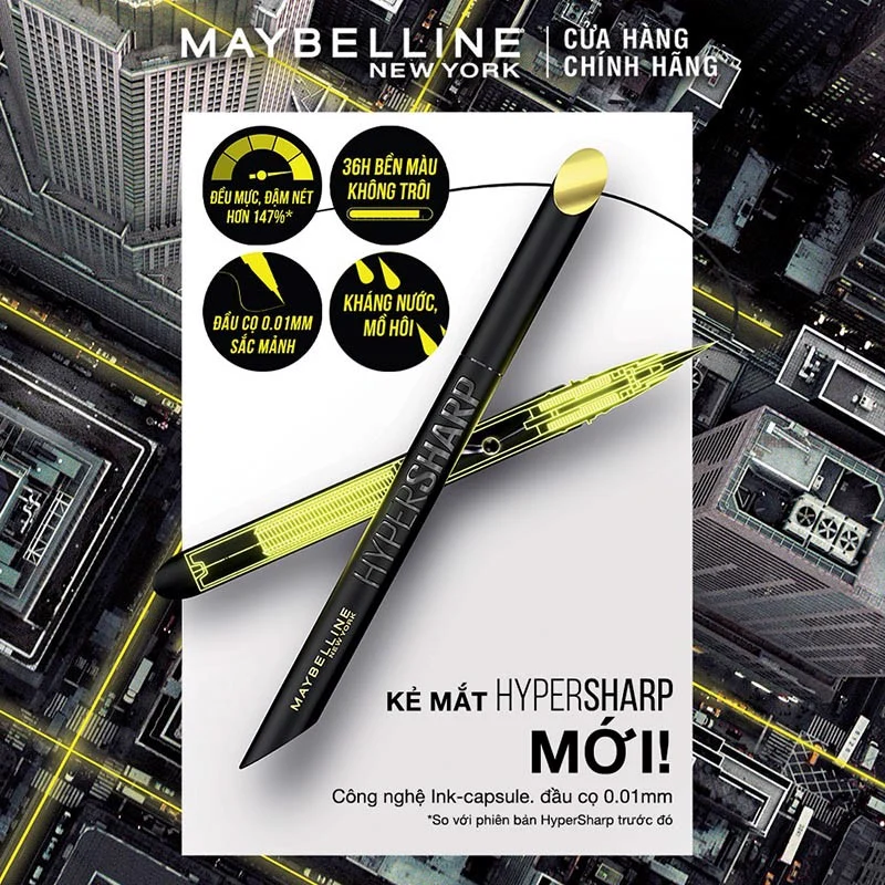  Bút Kẻ Mắt Nước Siêu Mảnh, Sắc Nét, Không Trôi Maybelline Hyper Sharp Laser Eyeliner Màu Đen 0.5g (Có Tem Phụ) 