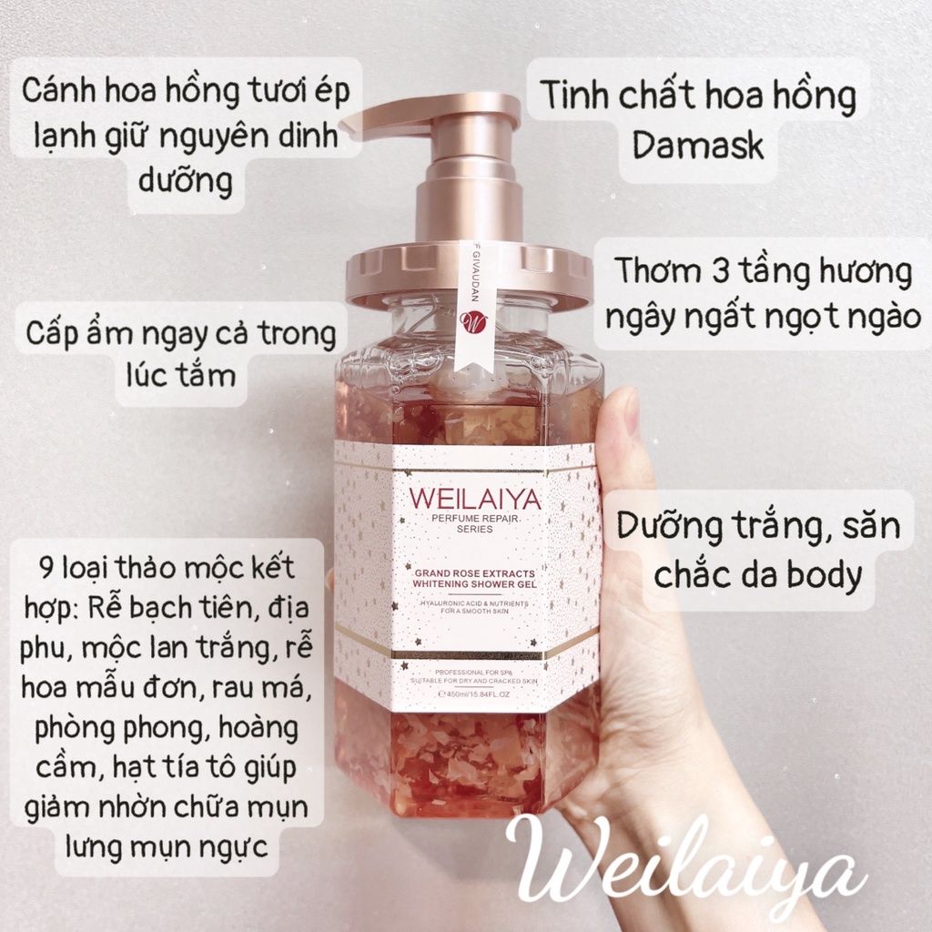  Sữa Tắm Trắng Da WEILAIYA Tủy Mật Hoa Hồng Damask Grand Rose Extracts Whitening Shower Gell 