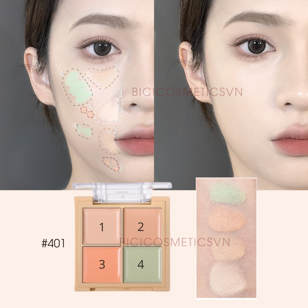  Bảng Triệt Sắc Che Khuyết Điểm 4 ô GOGO TALES Traceless Concealer - Kèm Cọ Nội Địa Trung 