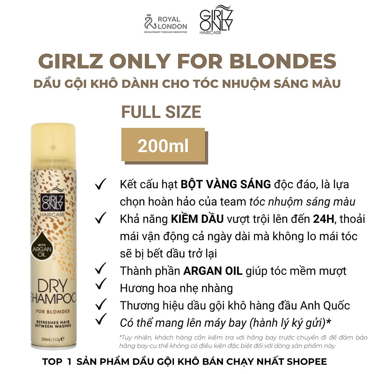 Dầu Gội Khô GIRLZ ONLY Dry Shampoo - 200ml 