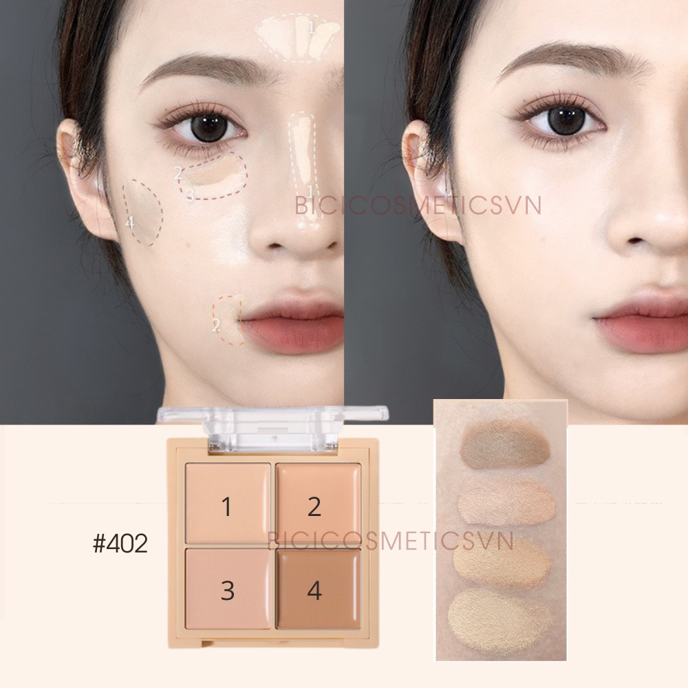  Bảng Triệt Sắc Che Khuyết Điểm 4 ô GOGO TALES Traceless Concealer - Kèm Cọ Nội Địa Trung 