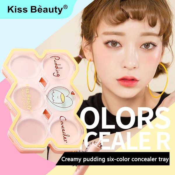  Bảng Che Khuyết Điểm 6 Màu Kiss Beauty Pudding Concealer Kèm Cọ NĐT 