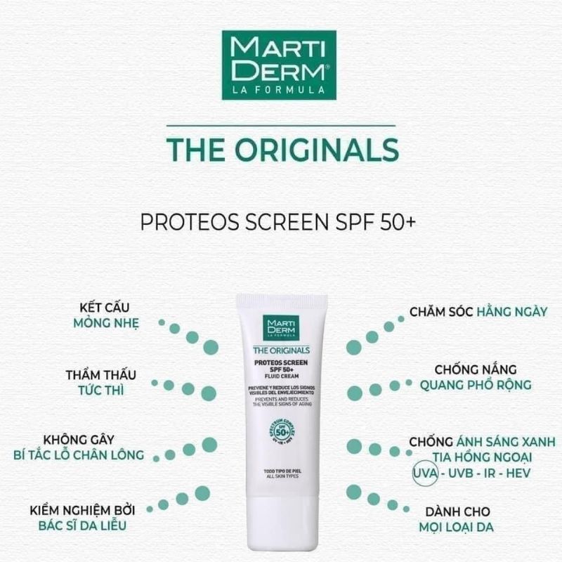 Kem Chống Nắng Phổ Rộng Toàn Diện Ngừa Nám Da MARTIDERM THE ORIGINALS Proteo Screen SPF50+ FLUID CREAM 50ml