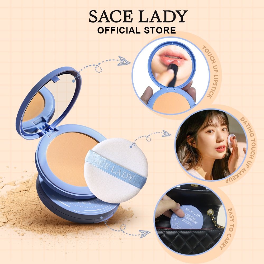  Phấn Phủ Nén Kiềm Dầu, Không Trôi SACE LADY Lasting Waterproof Oil Control Pressed Powder 