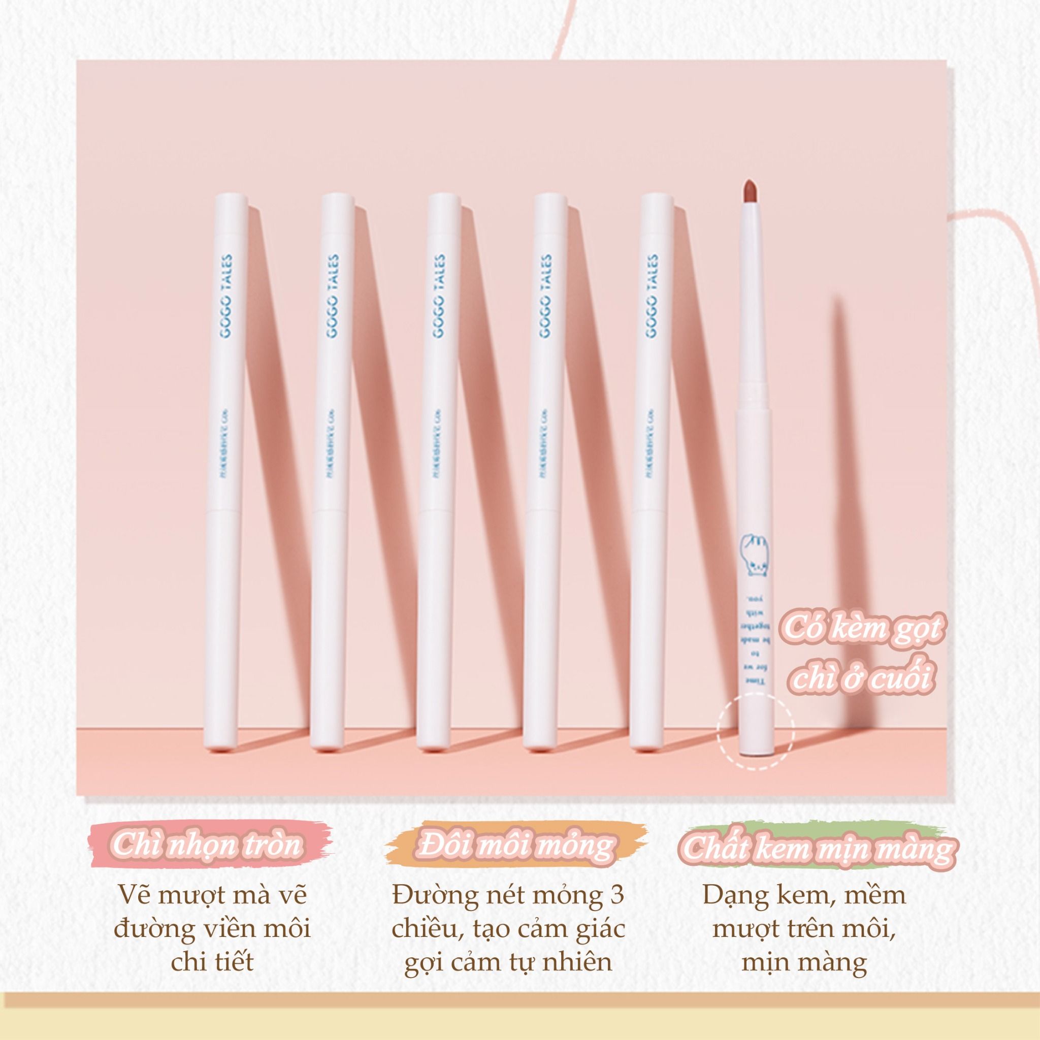  Bút Kẻ Viền Môi Mướt Mịn GOGO TALES Velvet Fog Lipliner Nội Địa Trung 