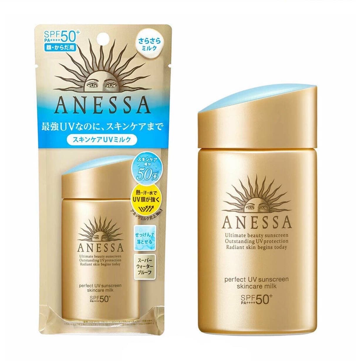  (12ml/60ml) Sữa Chống Nắng Dạng Kiềm Dầu ANESSA Vàng Gold Perfect UV Sunscreen Skincare Milk SPF50+ PA++++ 