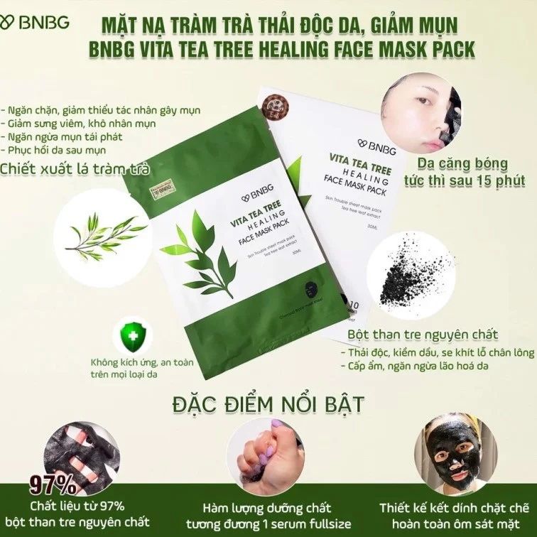  Mặt Nạ Tràm Trà Thải Độc, Giảm Mụn BNBG Vita Tea Tree Healing Face Mask Pack 30ml 