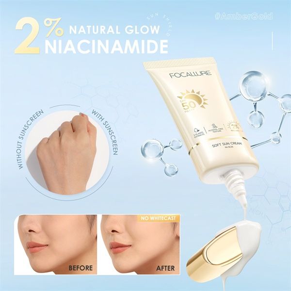 Kem Chống Nắng Dưỡng Trắng Da Ko Cồn FOCALLURE Soft Sun Cream 2% Niacinamide SPF50 PA++++ 30g | FA-SC23
