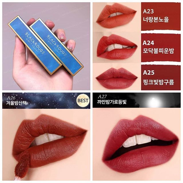  Son Kem Lì BLACK ROUGE Air Fit Velvet Tint Ver 5: B A M (A23 -> A27) 