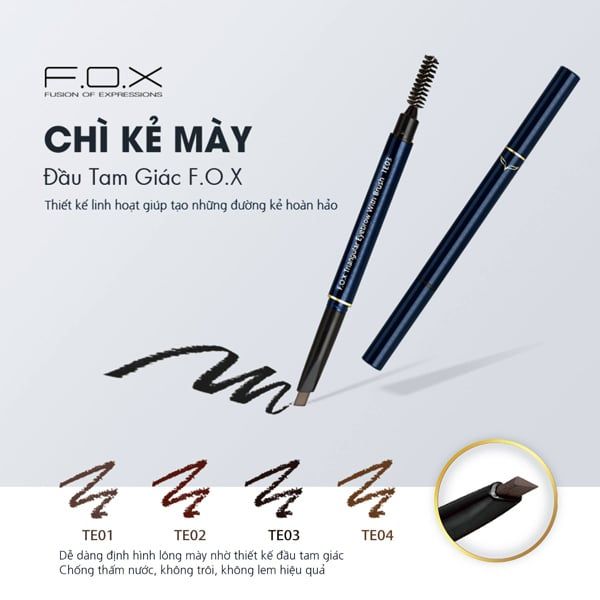 Chì Kẻ Mày 2 Đầu F.O.X Triangular Eyebrow With Brush