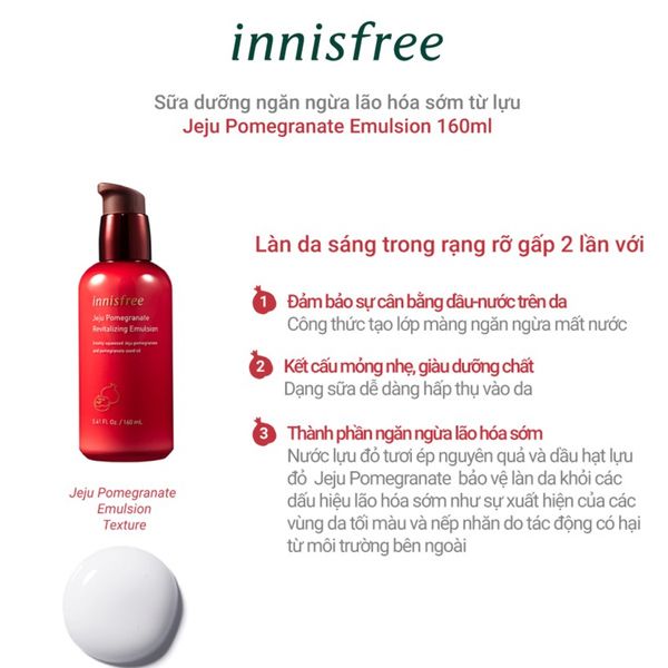 Sữa Dưỡng Làm Sáng Da, Chống Lão Hóa Chiết Xuất Từ Lựu Innisfree Jeju Pomegranate Revitalizing Emulsion 160ml